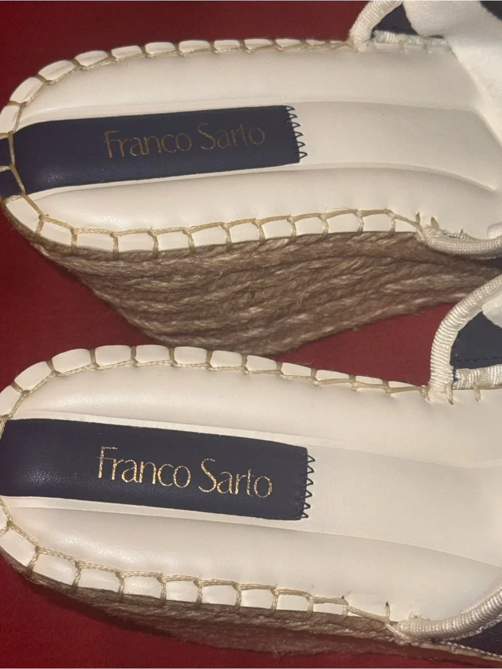 Franco Sarto Navy Canvas Sierra Espadrille Wedge with Cream Ankle Ties NIB 9.5M